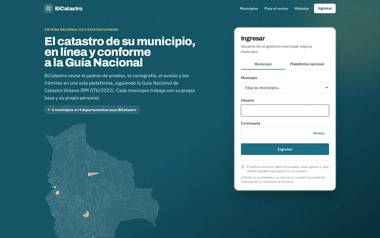 Pantalla de BiCatastro, una de nuestras plataformas en funcionamiento